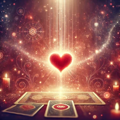 DALL·E 2024-11-21 10.43.39 - A mystical horizontal image representing the magic of love and attraction. The scene features a glowing red heart surrounded by soft, ethereal light a
